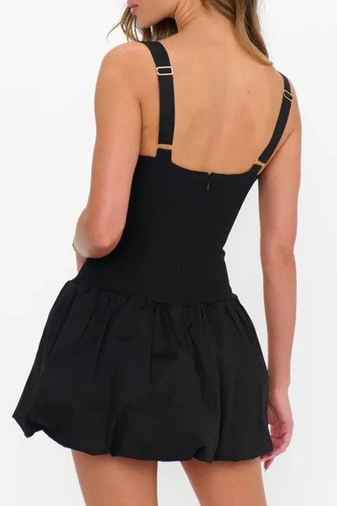 Black Strapless Ruffle Tiered Mini Dress