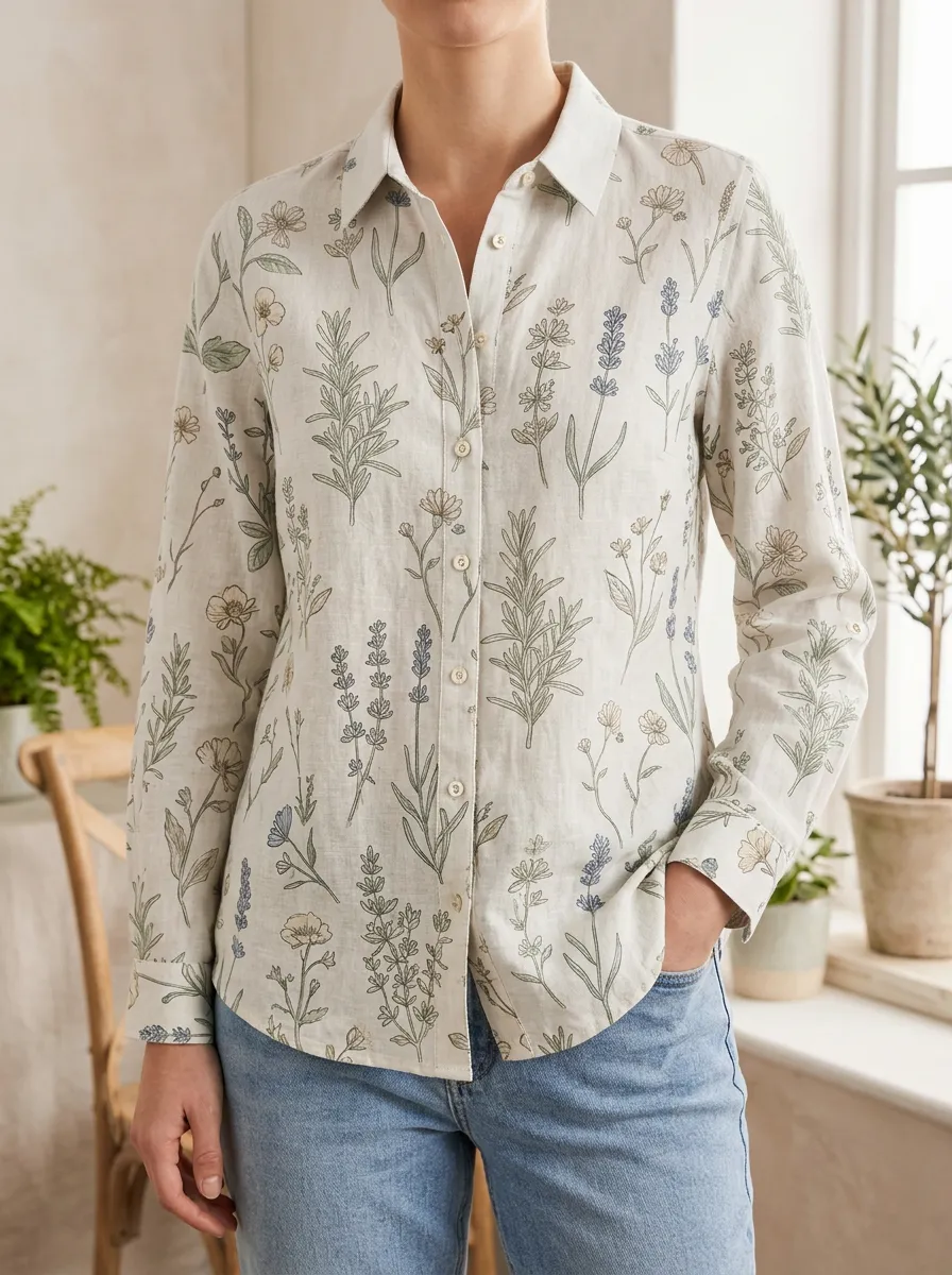 Women's Botanical Garden Lover Lavender Floral Printed Shirt