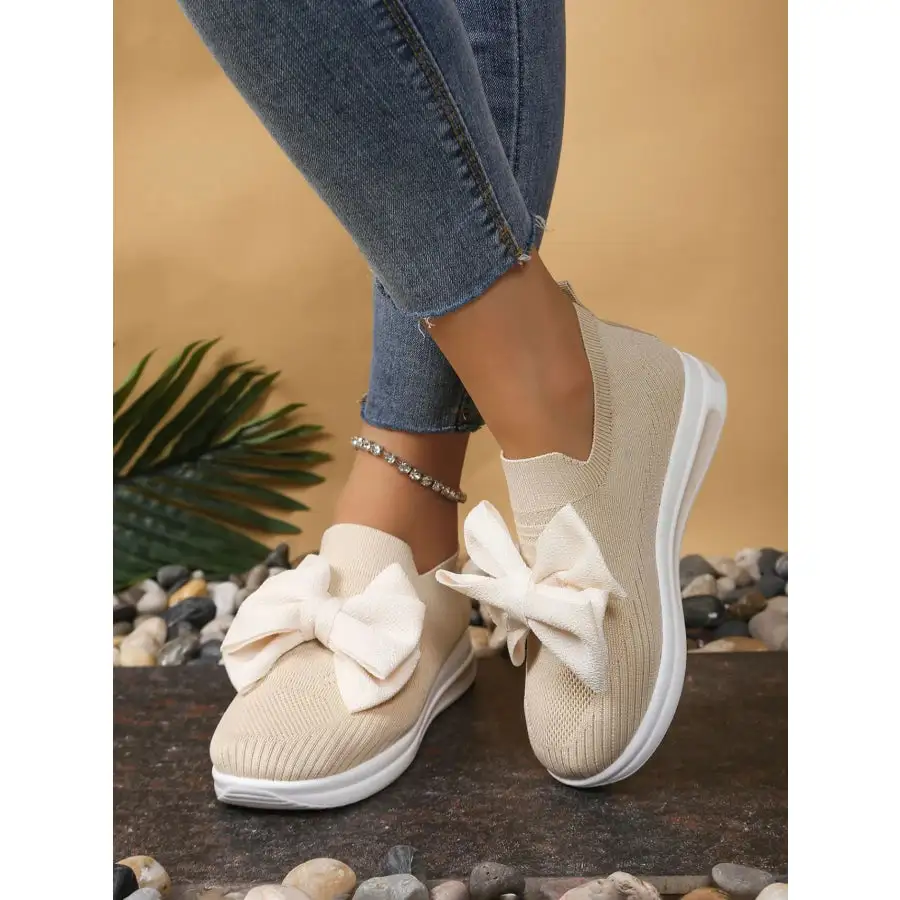 Bow Tie Knit Slip On Sneakers