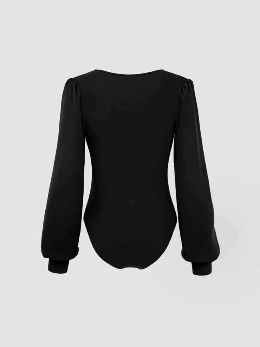 Jersey V-Neck Solid Ruched Bodysuit