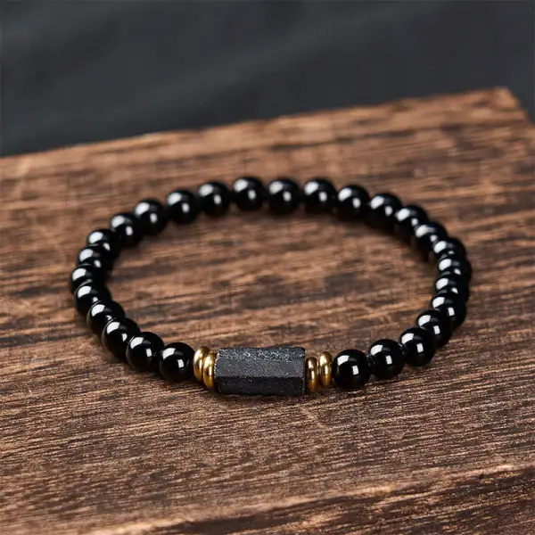 Obsidian Tourmaline Minimalist Round Bead Bracelet