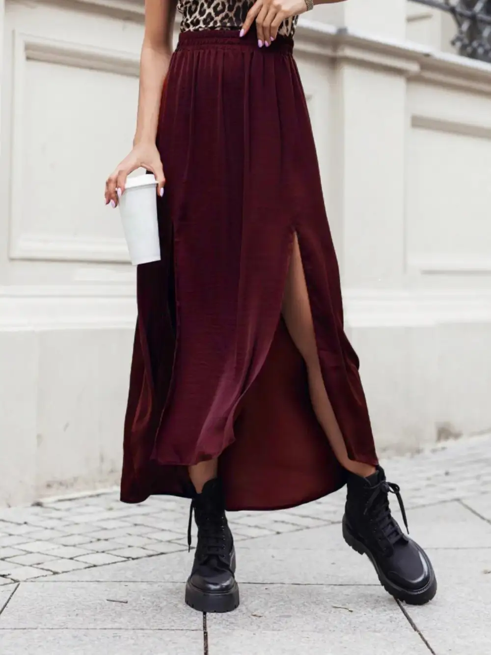 Open Elastic Waistband Skirt