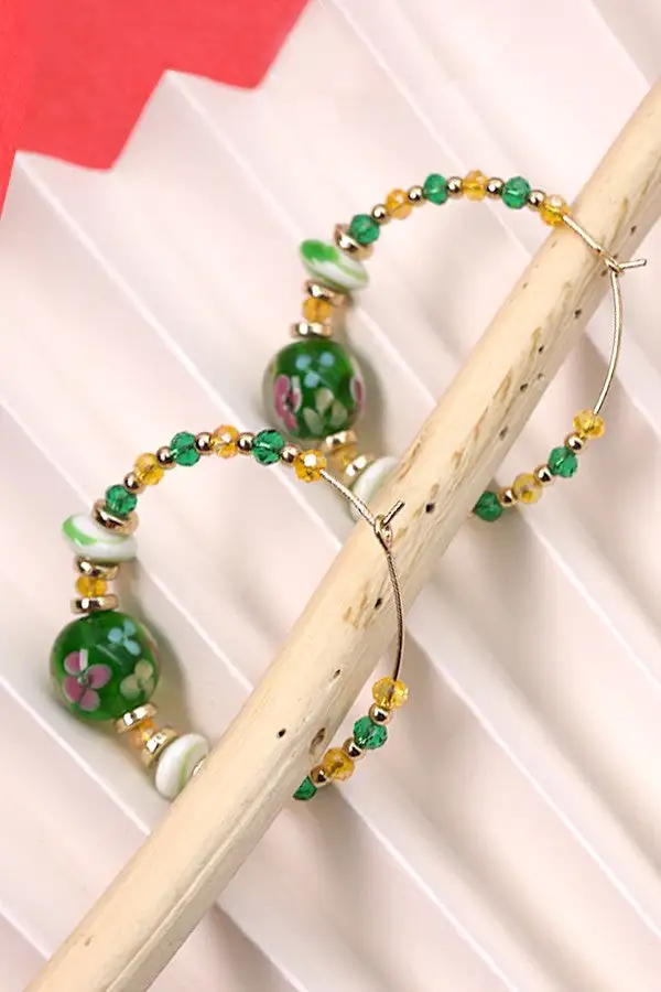 Glass Bead Hoop Earrings