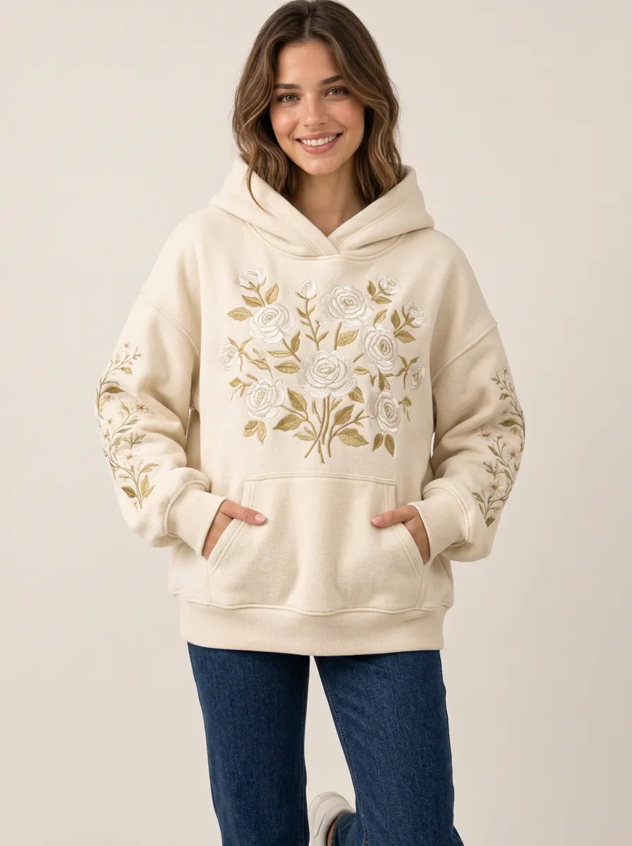 Women's Leisure Floral Embroidered Graphic Hoodie