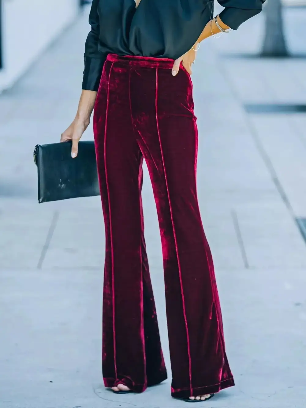High Waist Wide Leg Velvet Pants
