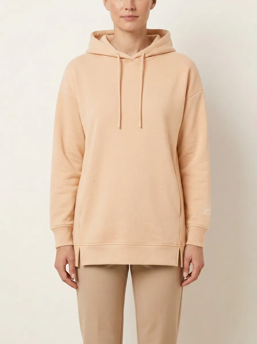 Women's Sunray-Sleeve Embroidered Drop-Shoulder Side-Slit Hoodie