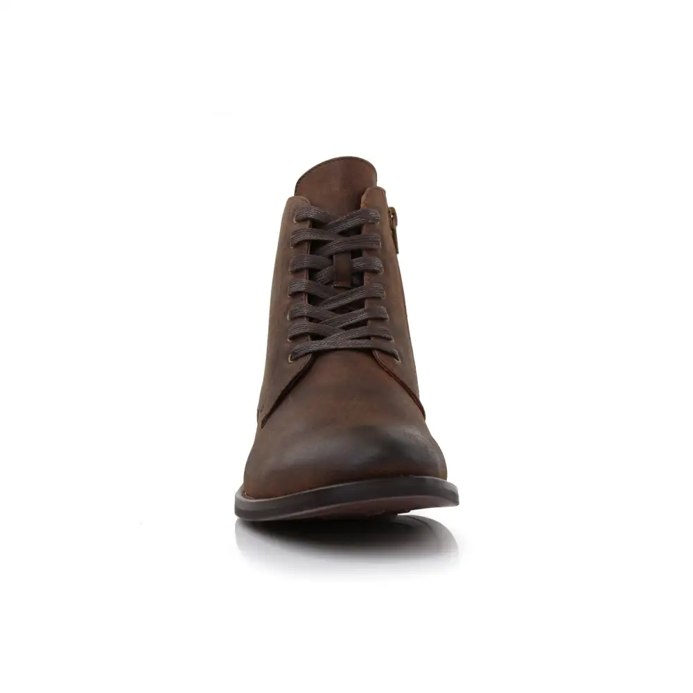 Faux-Leather Burnished Lace-Up Ankle Boots
