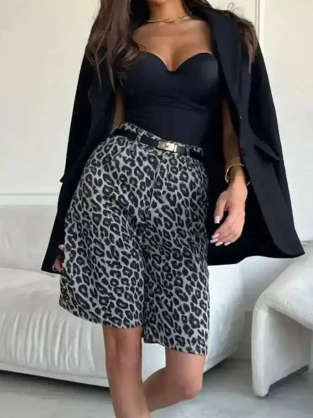 Leopard Print High Waisted Casual Shorts