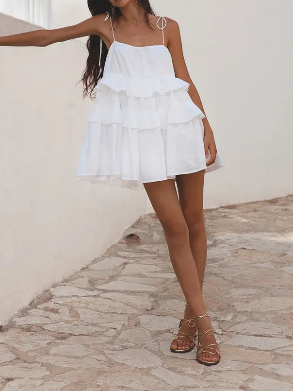 Multi Layer Ruffled Backless Slip Mini Dress