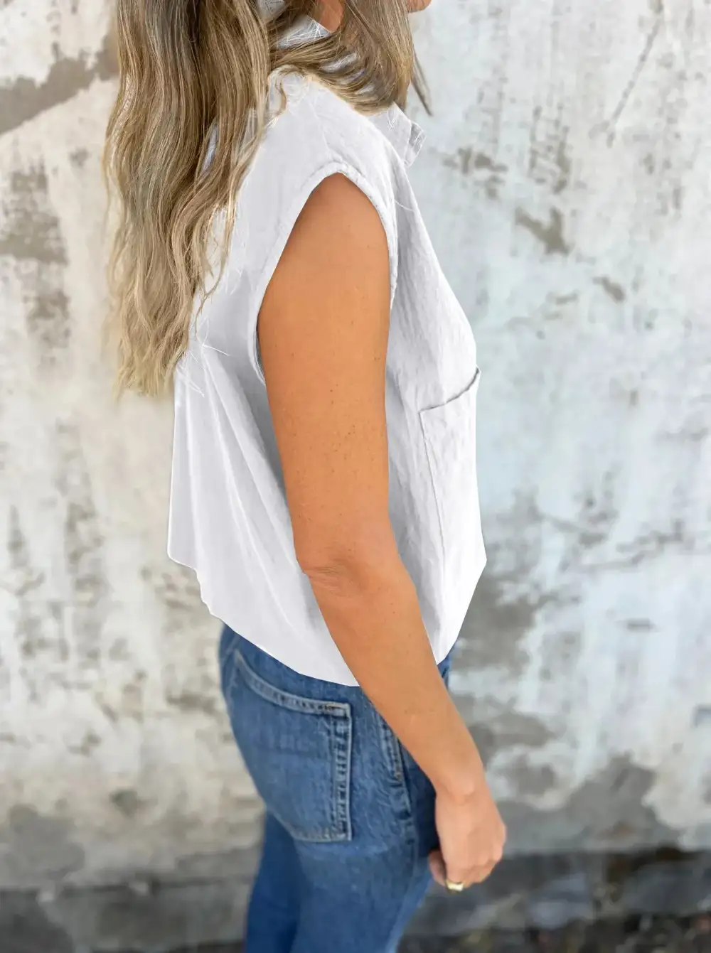 Plus Size Button Down Cap Sleeve Linen Shirt