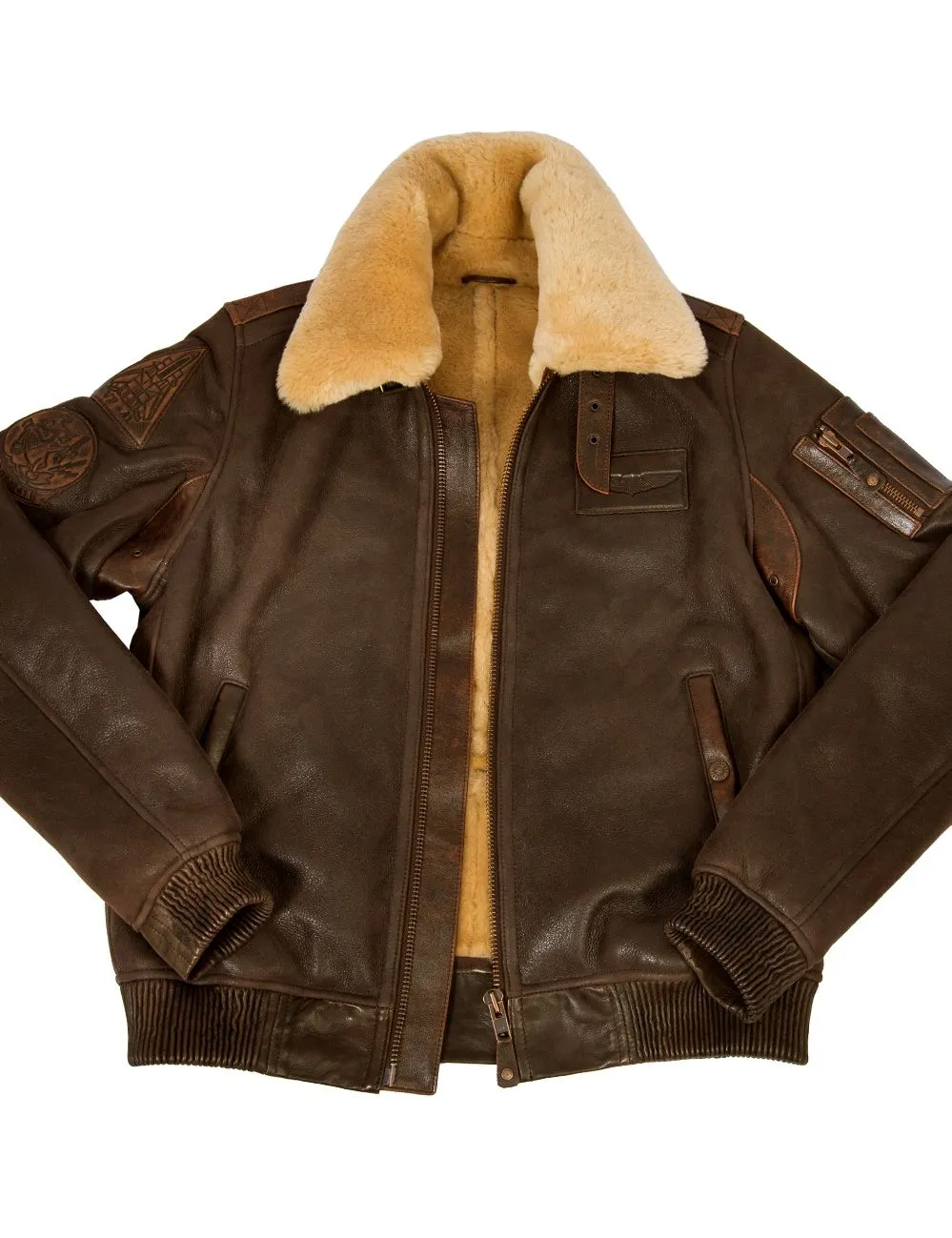 Pocket Front Faux Leather Bomber Jacket