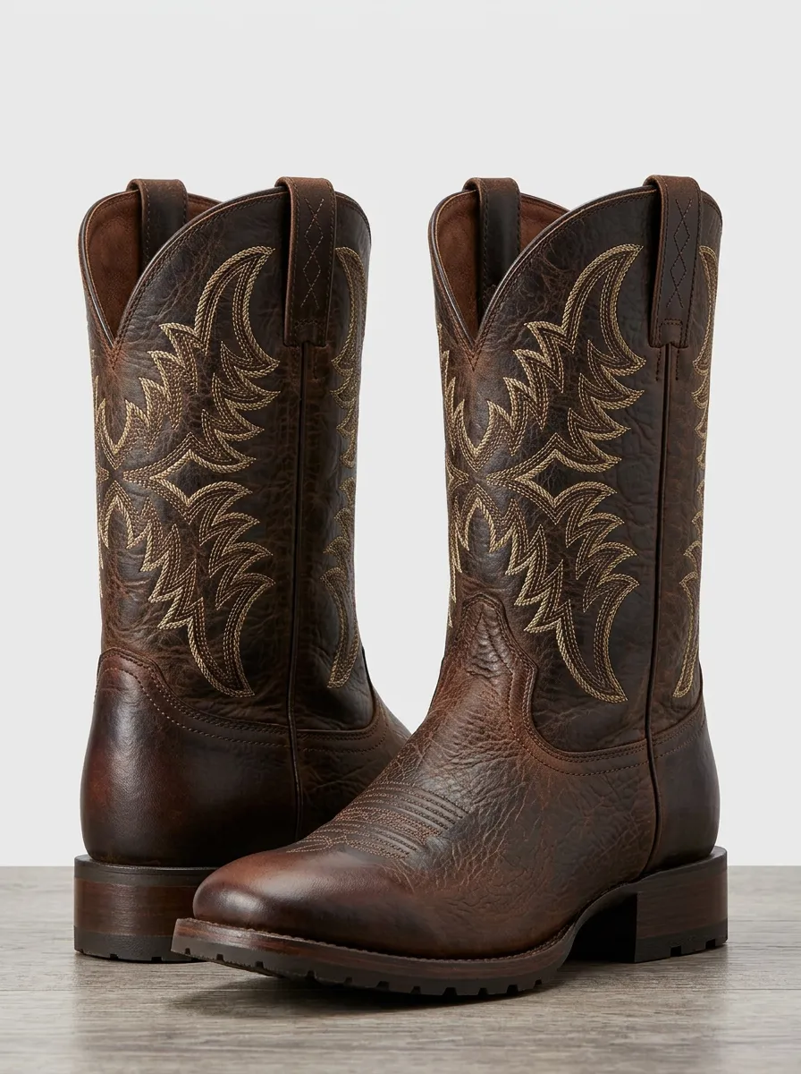 Rodeo-Inspired Embroidered Leather-Look Motif Unisex Western Cowboy Boots