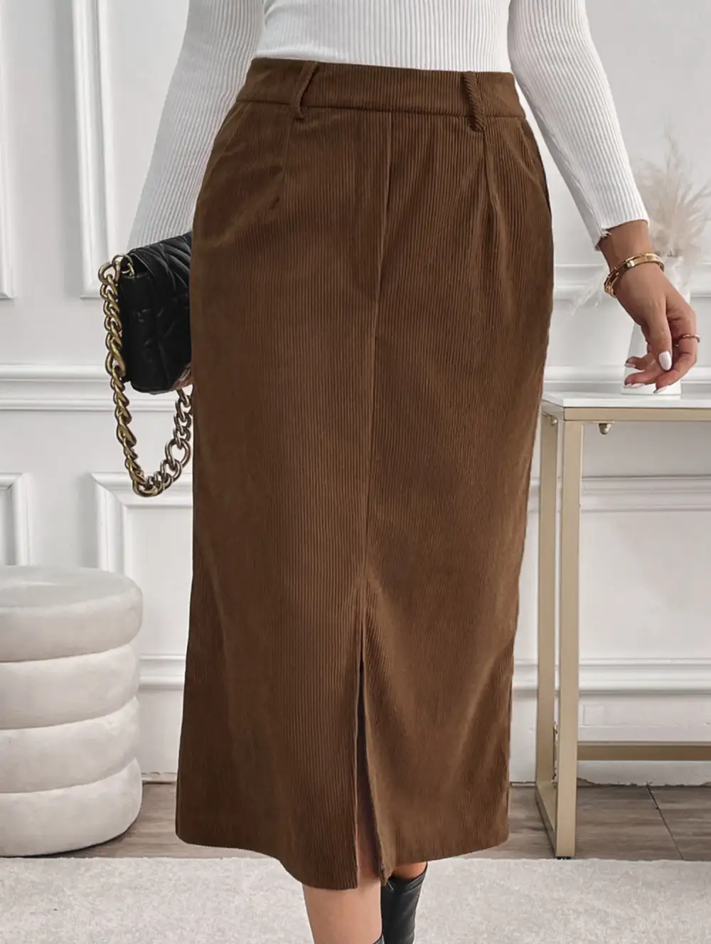Slit Straight Midi Skirt