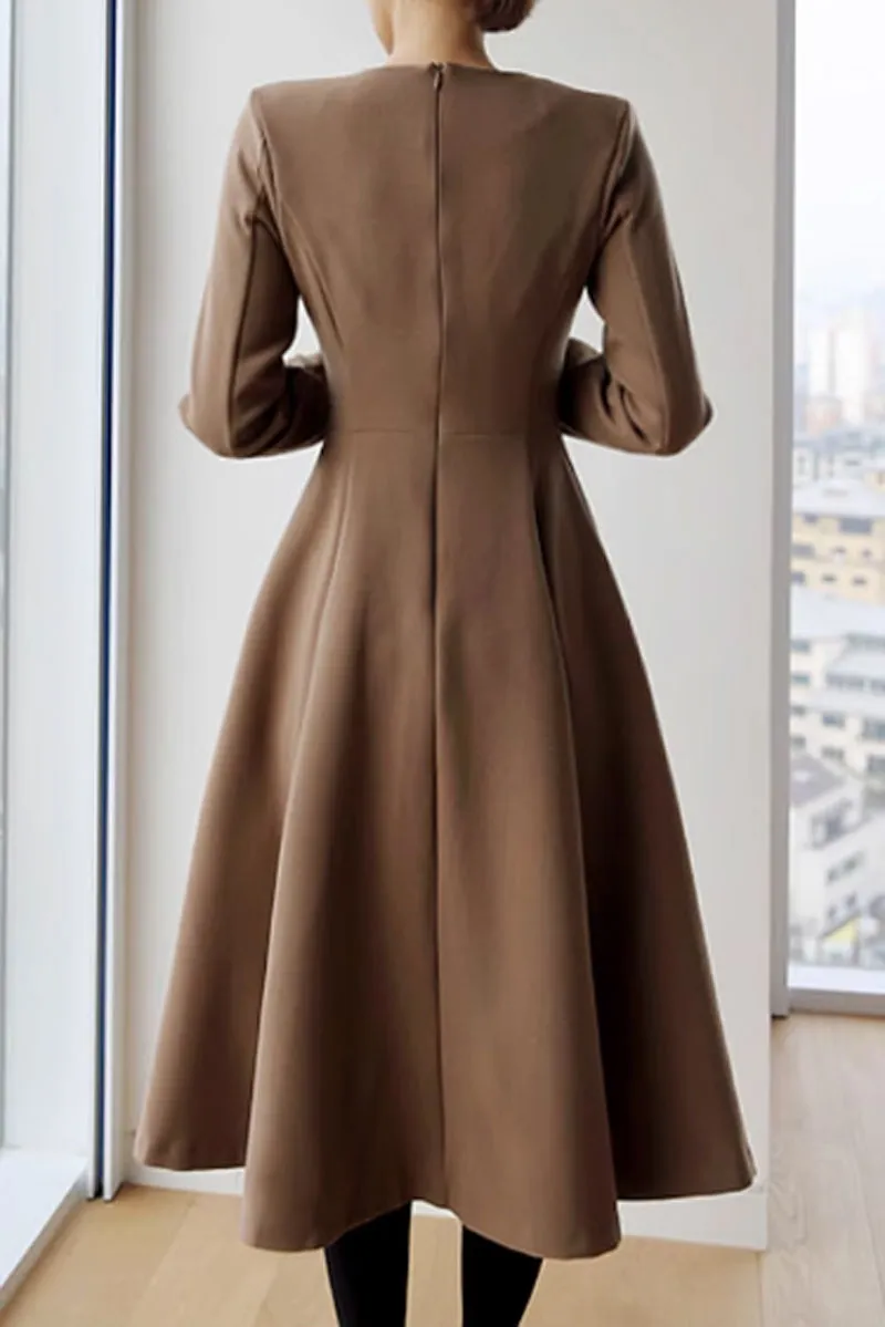 Refined Polyester Long Sleeve Midi Dress