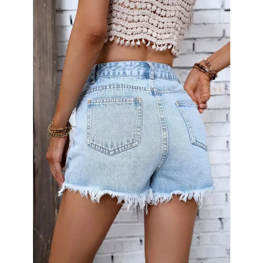 Relaxed Raw Hem Denim Shorts