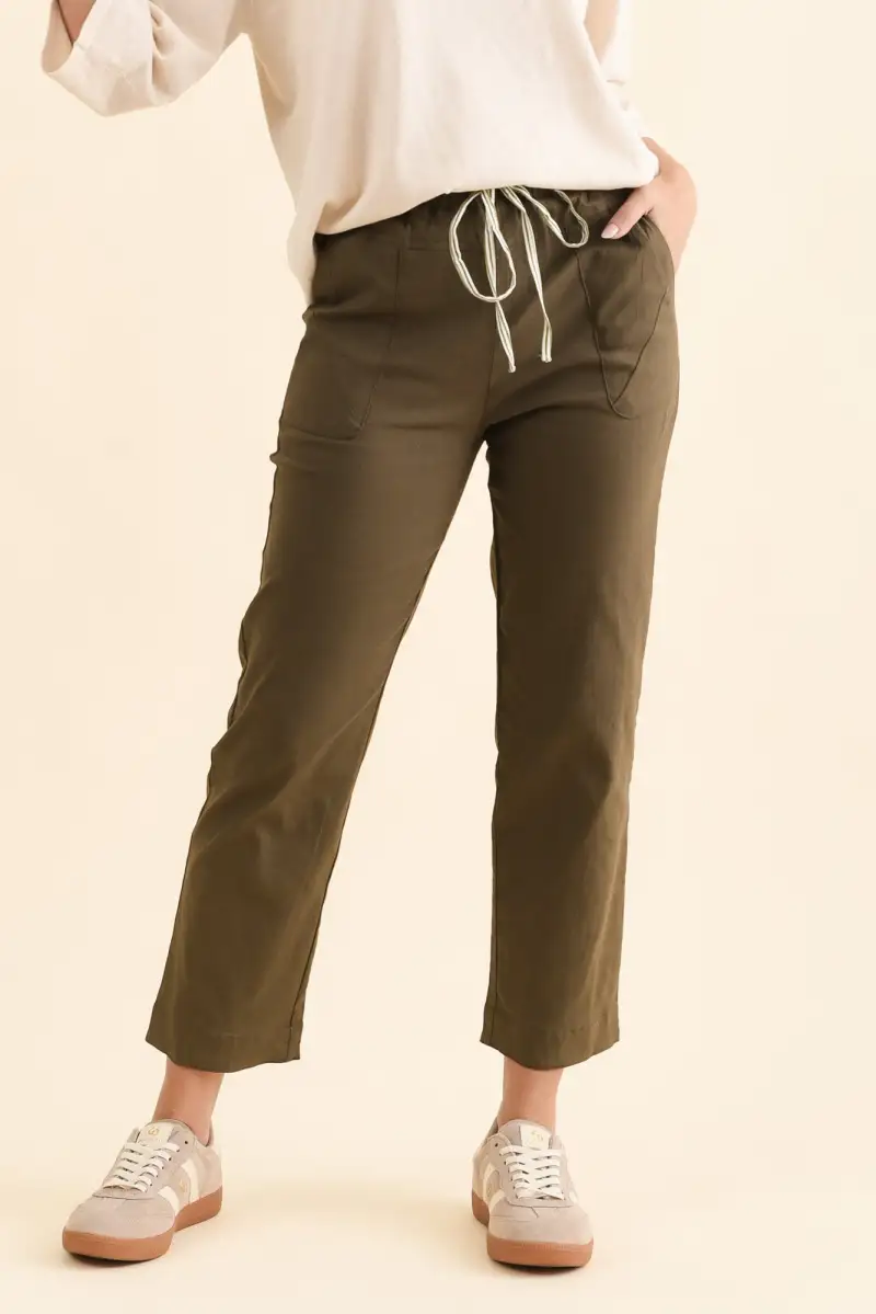 Linen Blend High Rise Drawstring Pants