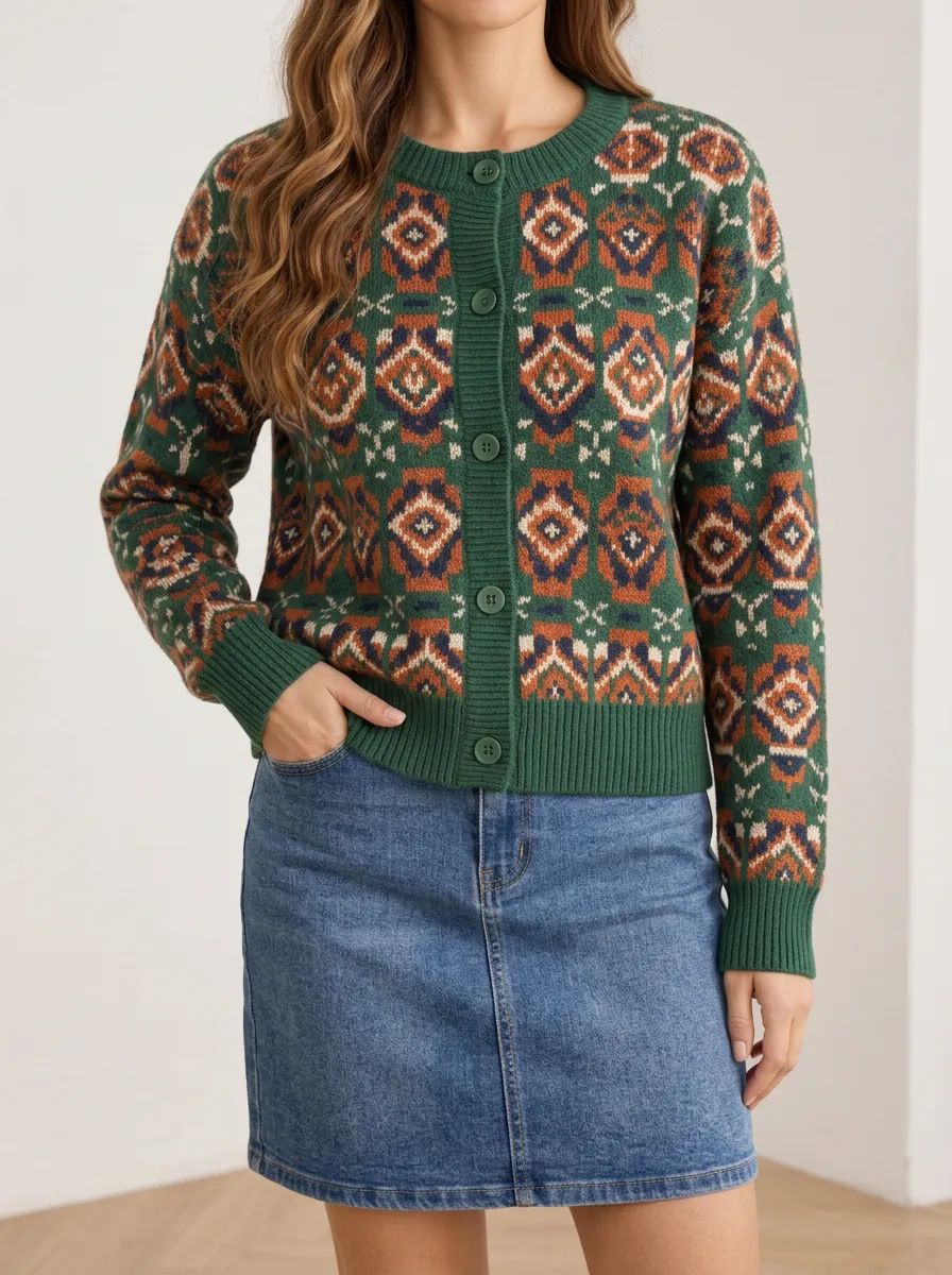 Women's Knit Cardigan with Collared Button Front Detail