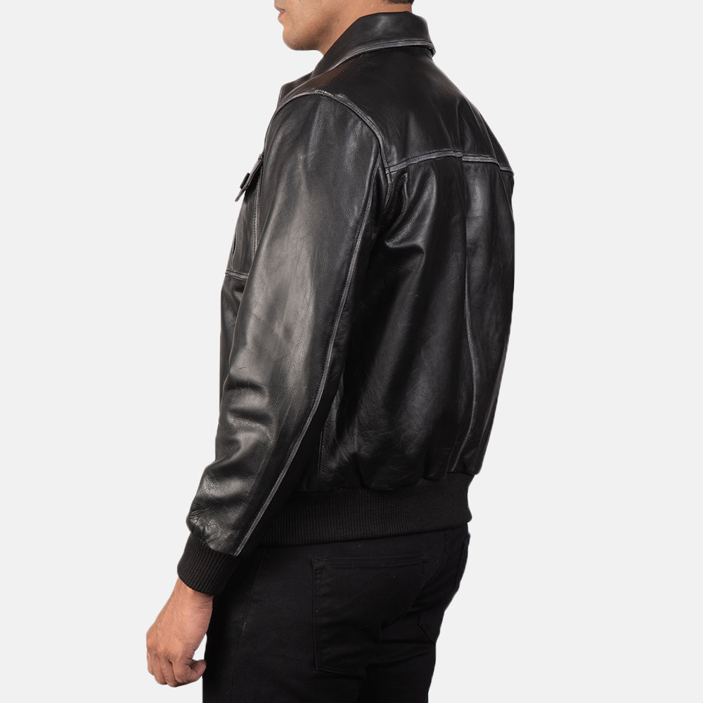 Men's Classic Field Style Bomber Leather Jacket