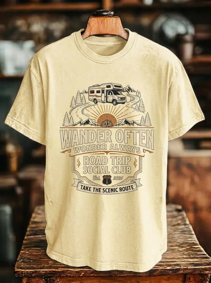 Unisex Camping Lover Road Trip Camper Van Printed T-shirt