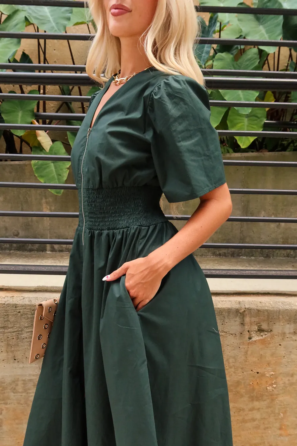 V-Neck Short Sleeve Midi Dress