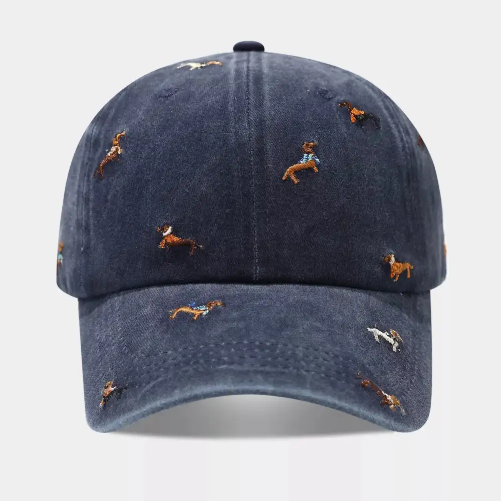 Dog Embroidered Washed Cotton Baseball Cap