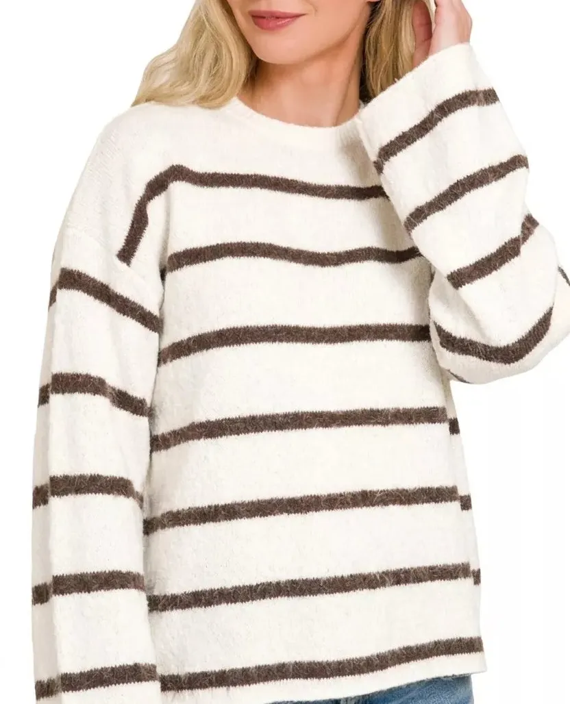 Relaxed Wool Blend Striped Sweater