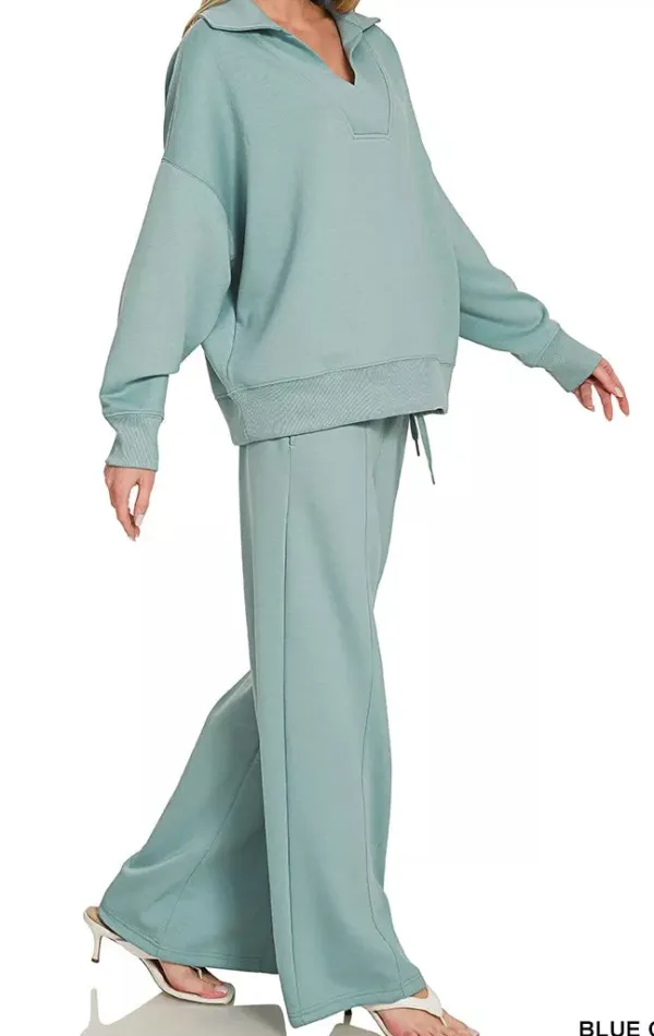 Scuba Collared Pullover & Center Seam Pants Set