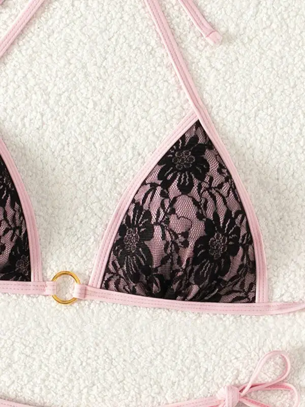 Lace Trim Natural Drape Swim Set