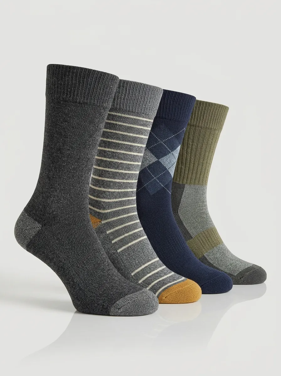 Comfort Striped Argyle Detail Men's Four Pair Socks