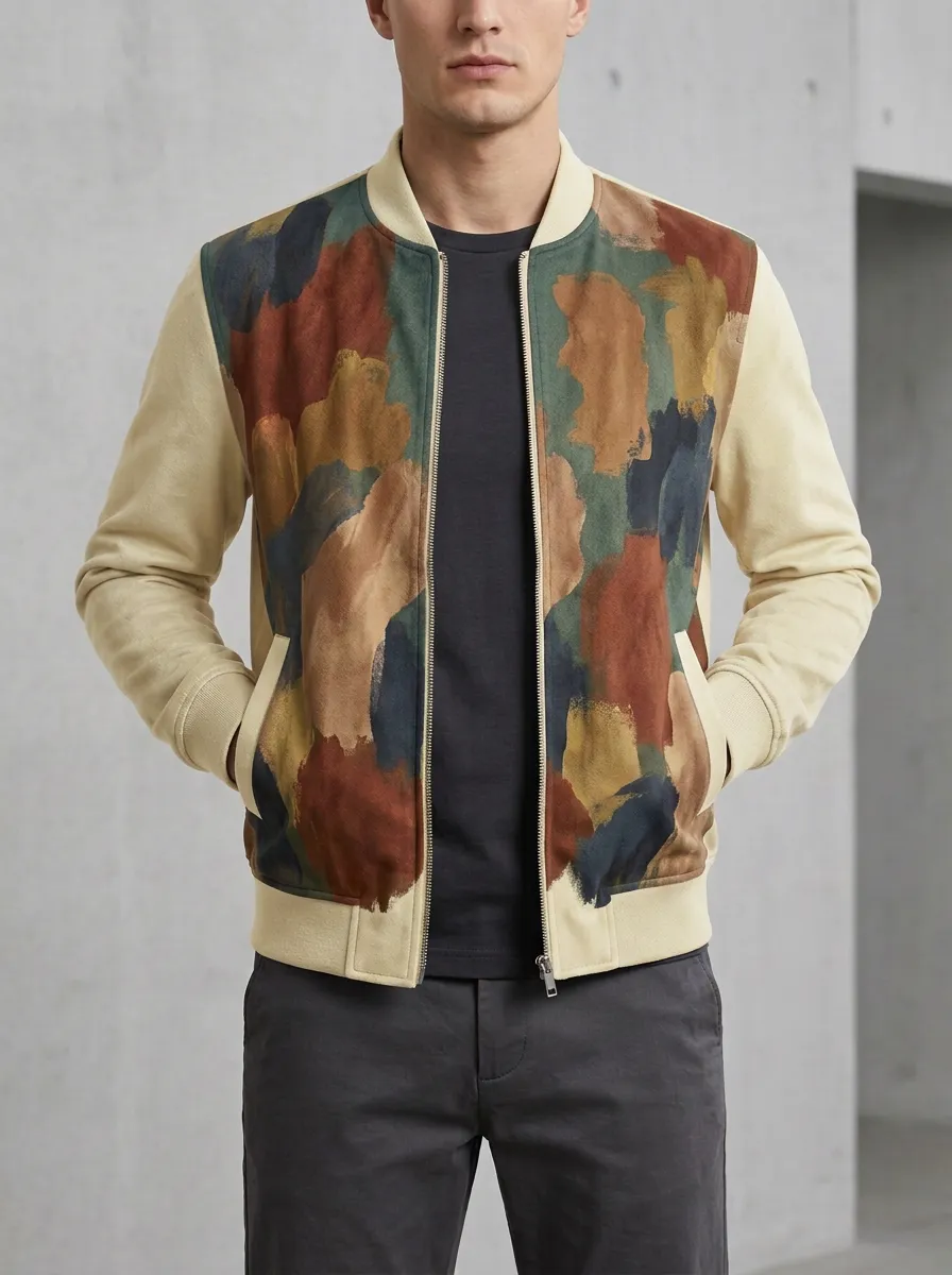 Abstract Print Welt Pockets Bomber Jacket
