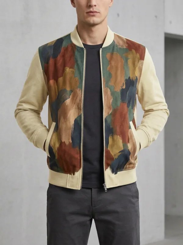 Abstract Print Welt Pockets Bomber Jacket