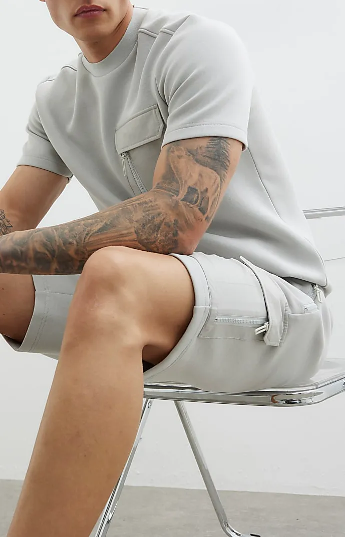 Men's Grey Slim Fit Cargo Shorts