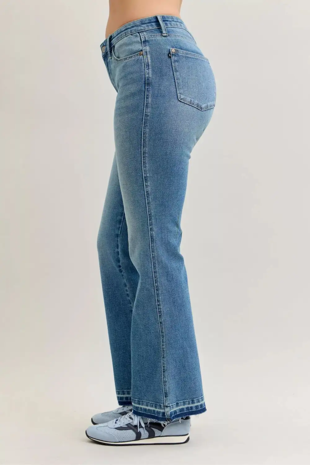 Mid Rise Raw Hem Bootcut Jeans