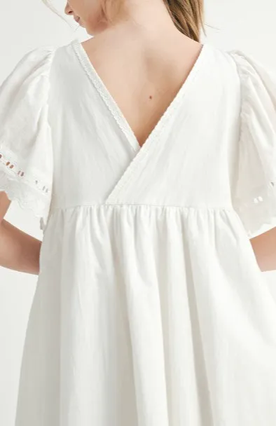 White Eyelet Short Sleeve Mini Dress