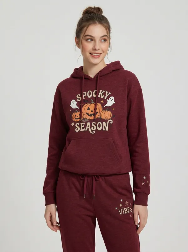 Women's Halloween Spooky Season Pumpkin Ghost Printed Tracksuit
