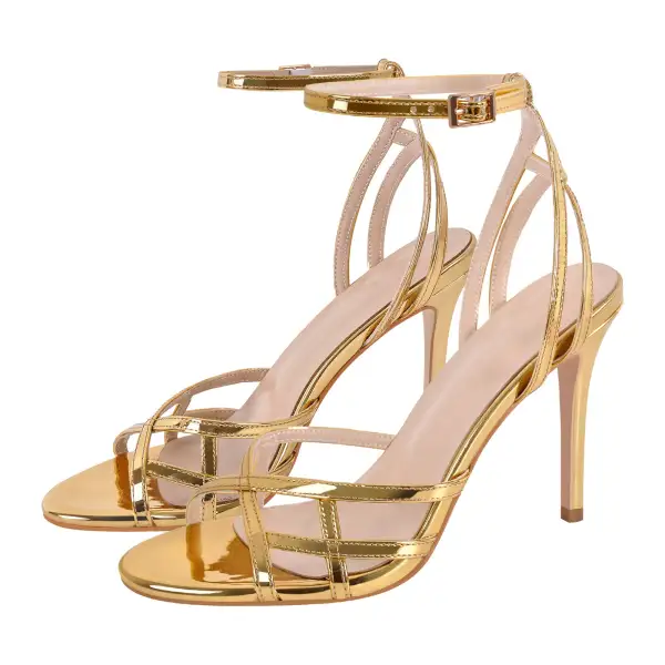 Round Toe Ankle Strap Stiletto Sandals