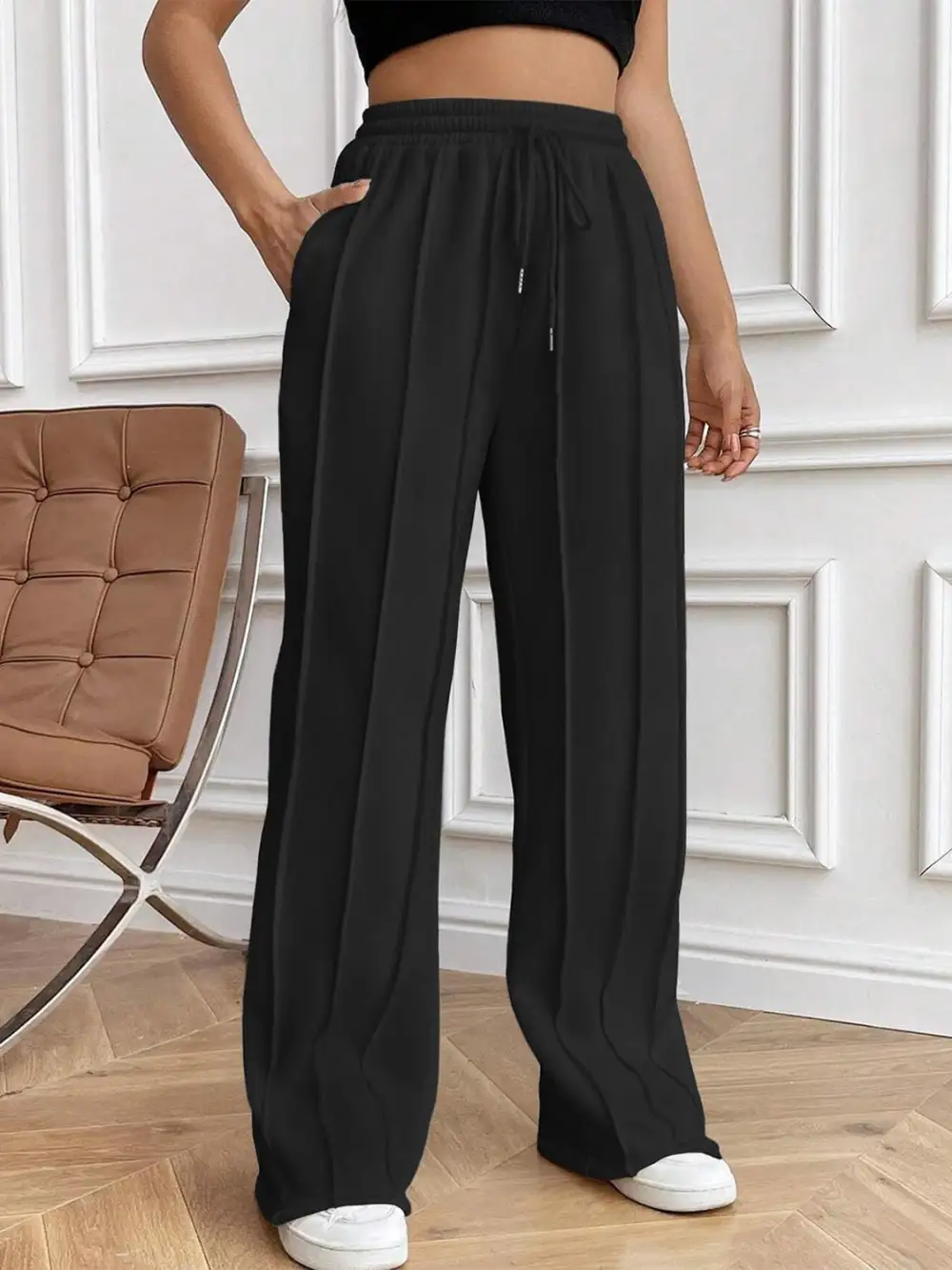 Drawstring Elastic Waist Pants With Pocket