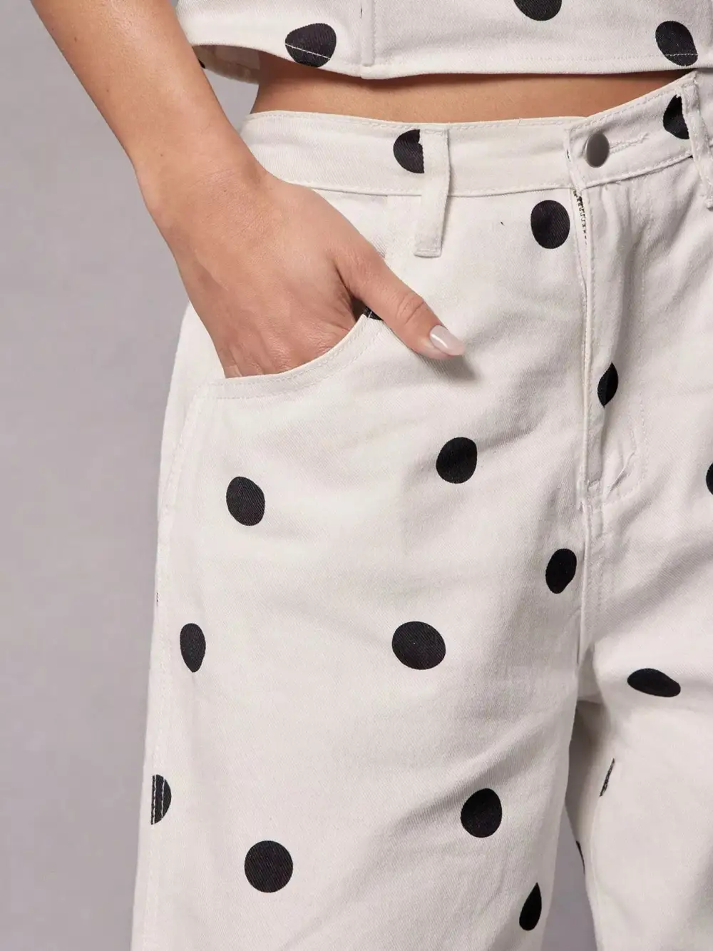 Denim Polka Dot Wide Leg Pocketed Jeans