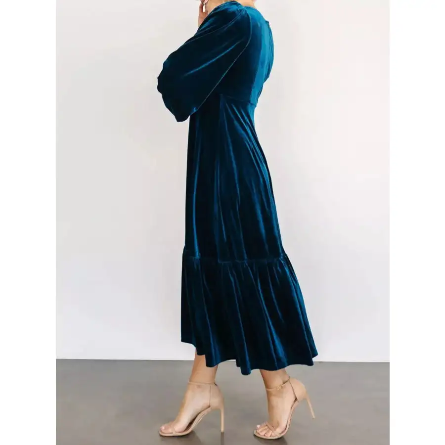 Velvet Tiered Long Sleeve Midi Dress