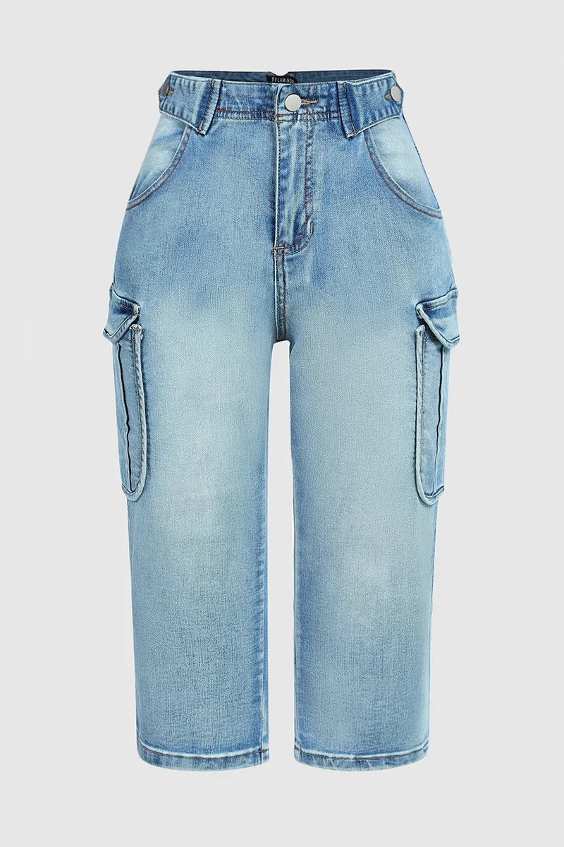 Flap Pocket Low Rise Capri Jeans