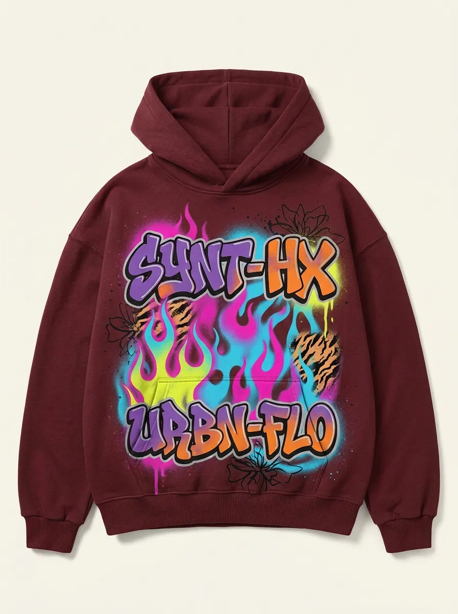 Men's Streetwear Graffiti Flame Tiger Print Hoodie