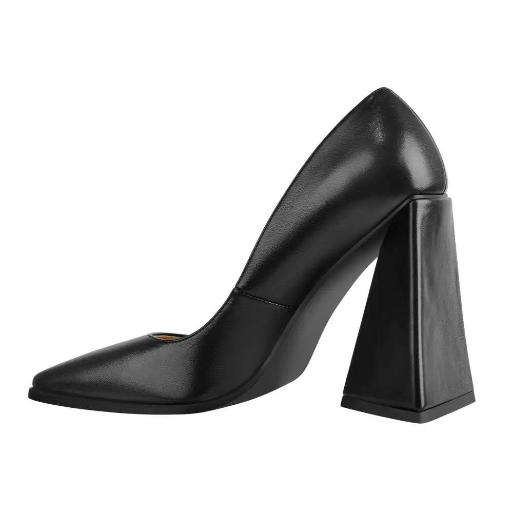 Patent Finish Pointed Toe Chunky Heel Pumps