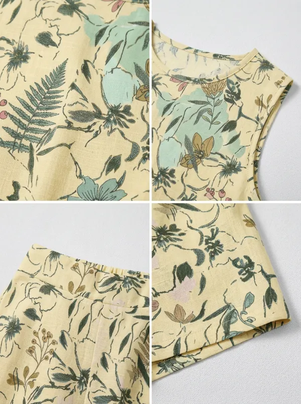 Women's Botanical Floral Fern Printed Sleeveless Short Set