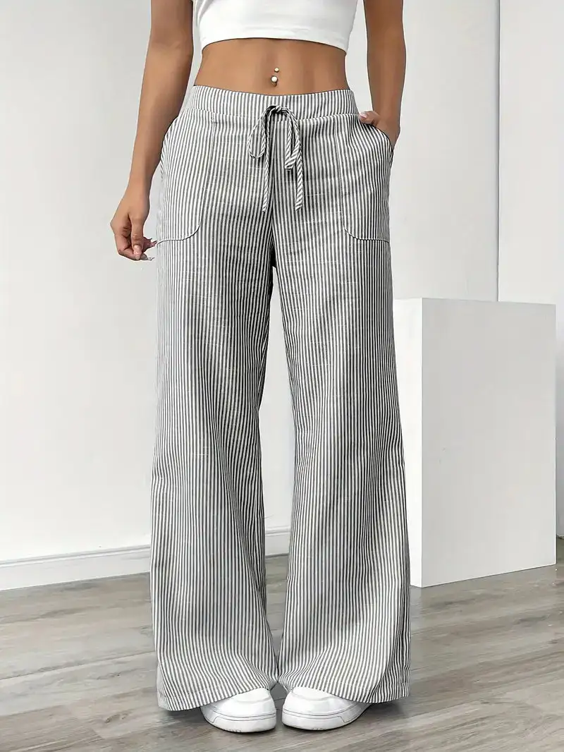 Classic Wide Leg Striped Trousers