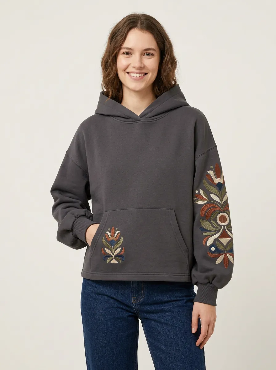 Women's Boho Inspired Floral Boho Embroidered Graphic Pattern Hoodie