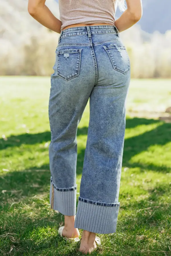 Women's Cuffed Straight Loose Jeans
