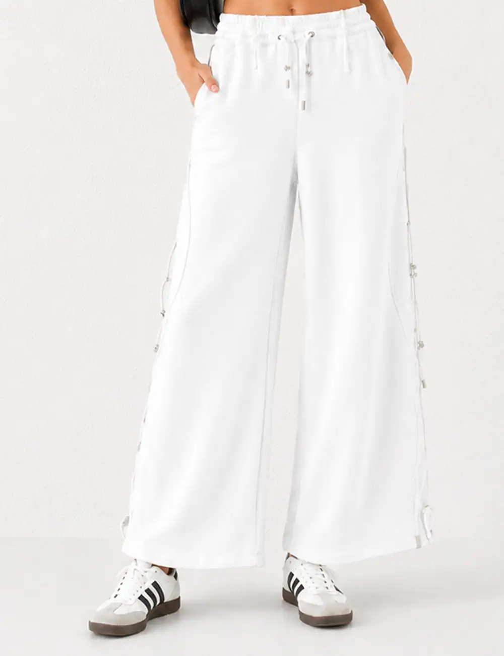 Drawstring Metal Toggle Elastic Waist Wide Leg Pants