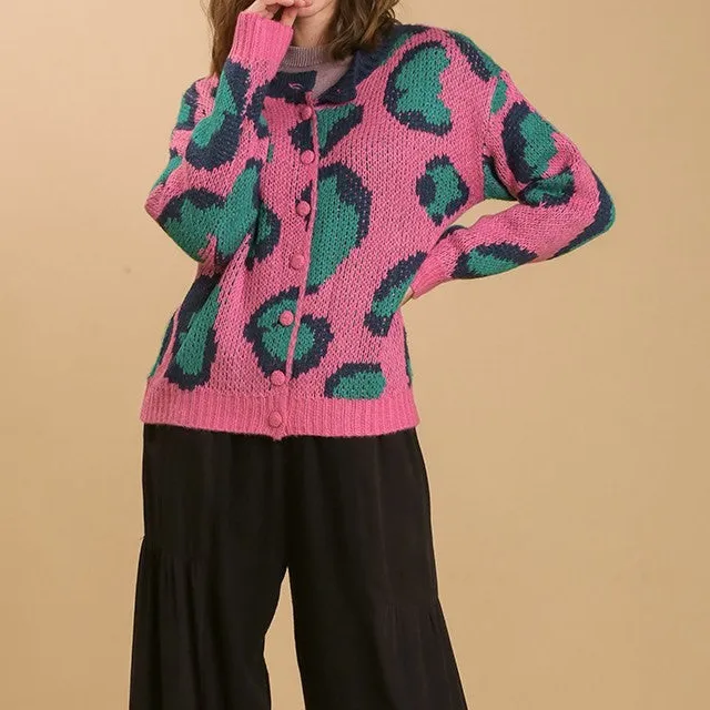 Button Front Animal Print Cardigan