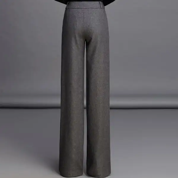 Refined Wool Blend Wide Leg Straight Leg High Waist Pocketed Trousers