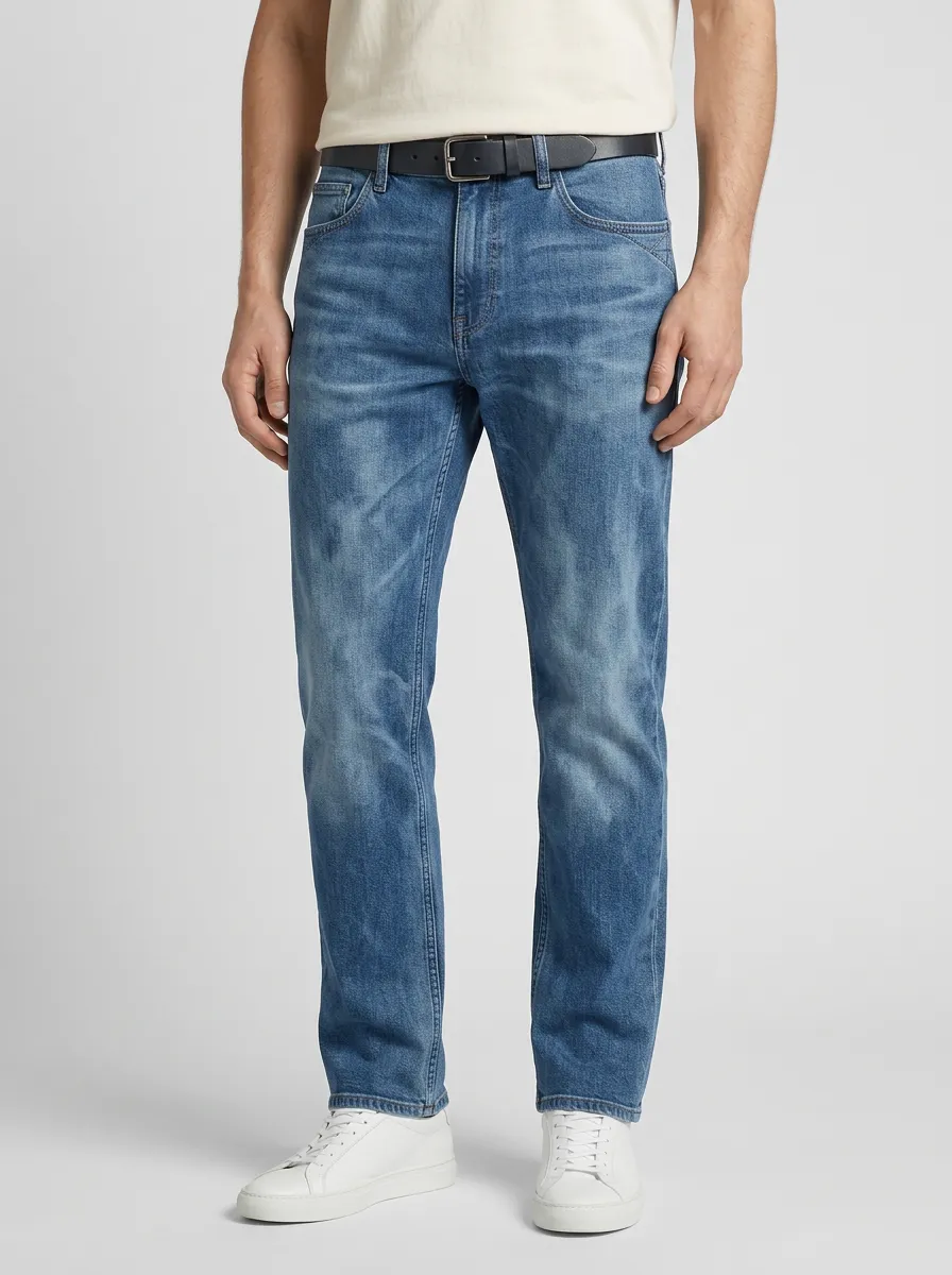 Faded Washed Straight Jeans